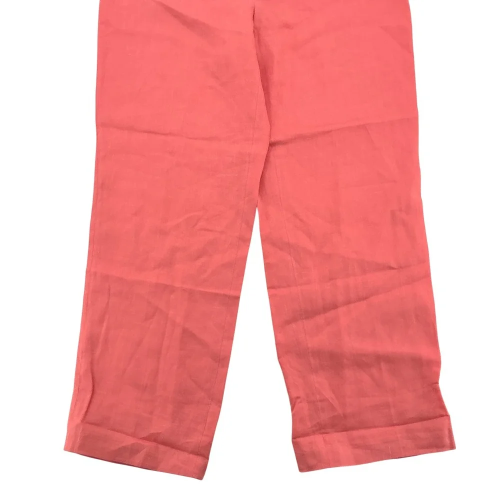 90s DinaK Tailored Linen Trousers Womens M Coral Pink High Waisted Straight Leg